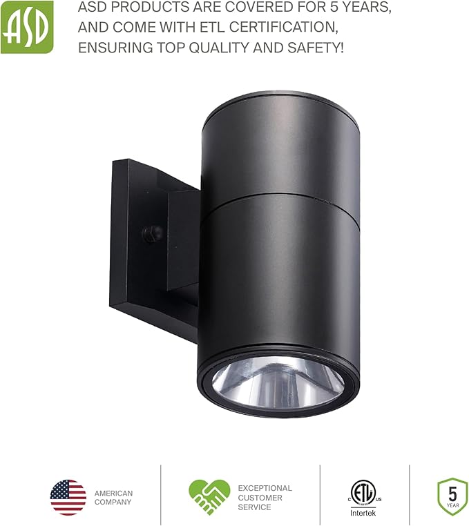 ASD 1 Light Outdoor Wall Light Fixture | 60W E26 Bulb Socket 120V ETL Cylinder Up Down Lights | | Lumora