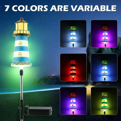 2 PCS Solar Lighthouse,7 Colors Changing Lighthouse Solar Light Outdoor Decor for Yard and Garden,Path Lights Lighthouse,IP65 Waterproof