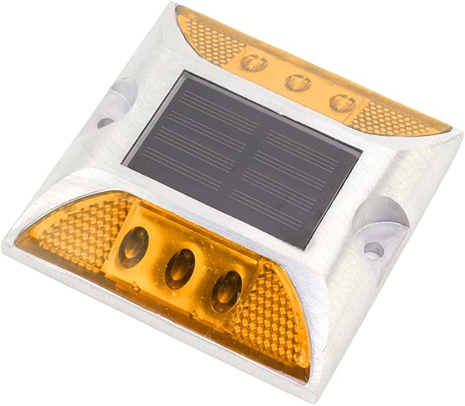 Alomejor Solar Driveway Lights, Cast Aluminum IP68 Outdoor Light with 72 Hour Runtime, 10 Ton Pressure Marker for Pathway and Garden (Yellow)
