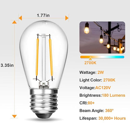 BRIMAX 100FT Outdoor String Lights 2W 30 Hanging Bulbs,with Additional 25 Pack S14 Replacement LED Bulbs,2700K Soft Warm White, Shatterproof Waterproof