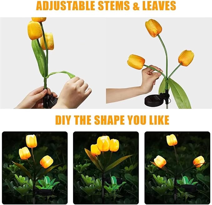 2 Pack Solar Garden Stake Lights, Outdoor Solar Tulip Flower Lights with 6 Rose Flowers, LED Rose Solar Powered Lights for Patio, Lawn, Garden, Yard Decoration