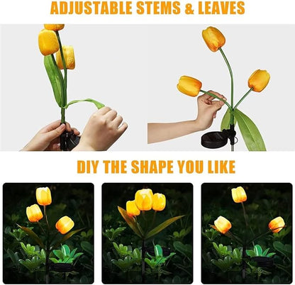 2 Pack Solar Garden Stake Lights, Outdoor Solar Tulip Flower Lights with 6 Rose Flowers, LED Rose Solar Powered Lights for Patio, Lawn, Garden, Yard Decoration