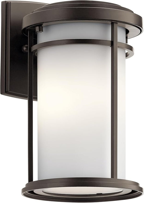 Kichler Toman 10.25" 1 Light Outdoor Wall Light with Satin Etched Glass in Olde Bronze | Lumora
