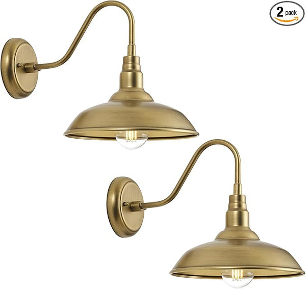 Brass Outdoor Gooseneck Light, 10'' Diameter Gooseneck Barn Wall Sconce for Porch, Exterior Waterproof Farmhouse | Lumora