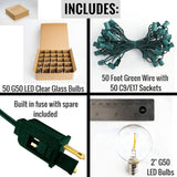 Hometown Evolution, Inc. G50 2" LED Filament Outdoor Patio String Lights with 0.6 Watt Light Bulbs (G50 LED - Green | Lumora