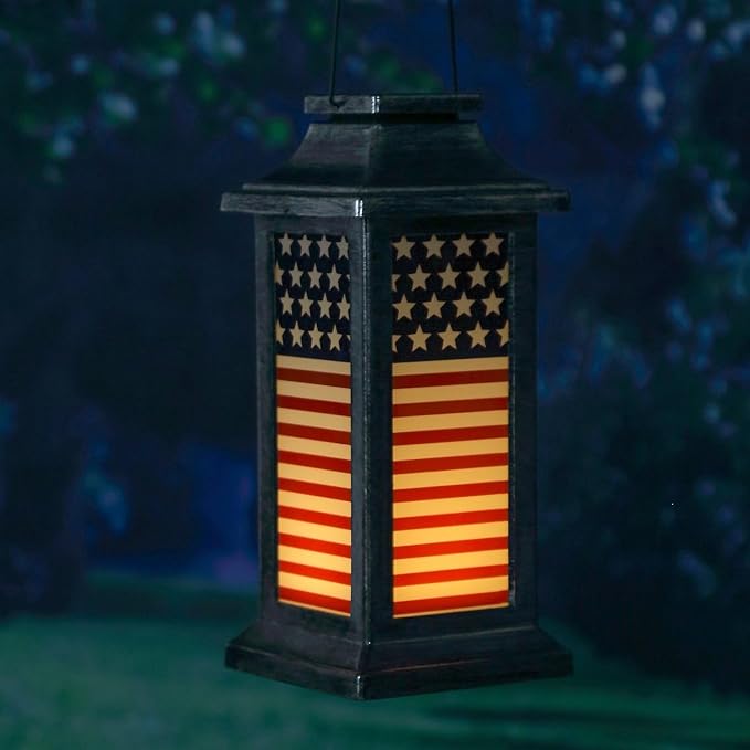 Garden Decorative Solar Lanterns Outdoor Waterproof Hanging Lamp,American Flag Independence Day National Day