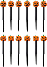 (12) Halloween Solar LED Pumpkin Stake Lights, 13in Easy Install Plastic Solar-Powered Yard Stakes Spooky | Lumora
