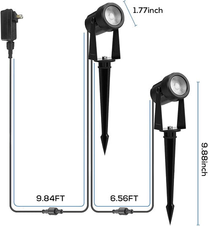Banord Outdoor Landscape Lighting, 10 Pack Low Voltage LED Spot Lights with Transformer, IP65 Waterproof, 2700K Warm White for Yard, Garden, Lawn, Plants
