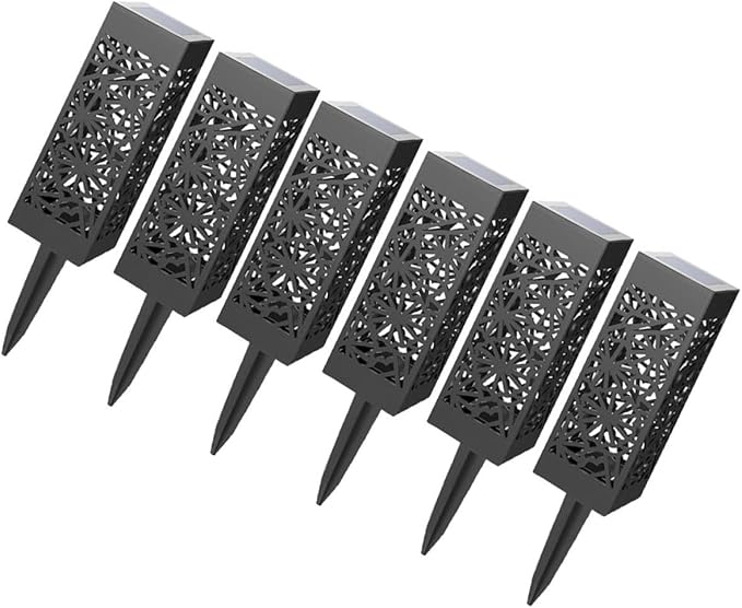 Zerodeko 6pcs Hollow Solar Garden Lights Waterproof Ground Plug Pathway Lamps Warm White Outdoor Landscape Lighting for Lawn and Patio
