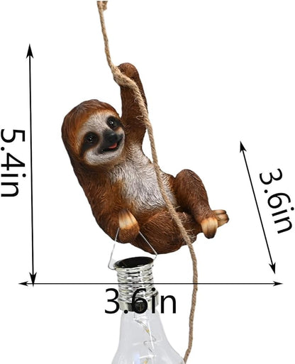 Resin Sloth Garden Statue Solar Fence Lights Outdoor Hanging Decor Porch Tree Decorations Yard Ornaments Small Cute Figurines Funny Gifts for Women Mother
