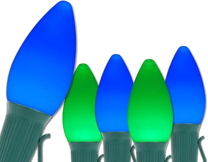 Wintergreen Lighting Opticore LED Smooth/Opaque Blue & Green Commercial C7 Christmas Lights Vintage Style, Commercial String Christmas Lights Heavy Duty, Green Wire (50 Lights, 50 ft, Blue/Green)
