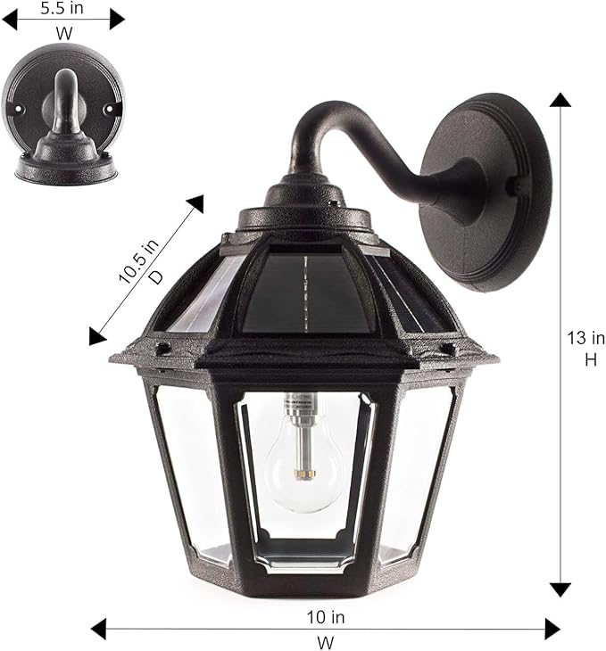 Gama Sonic Polaris Solar Wall Sconce Light, Outdoor Warm White LED Exterior Lamp, Black UV Protected Resin for Coastal Areas, for Walkways, Pathway, Columns, Sheds, Piers (177BP250010) 2 Pack