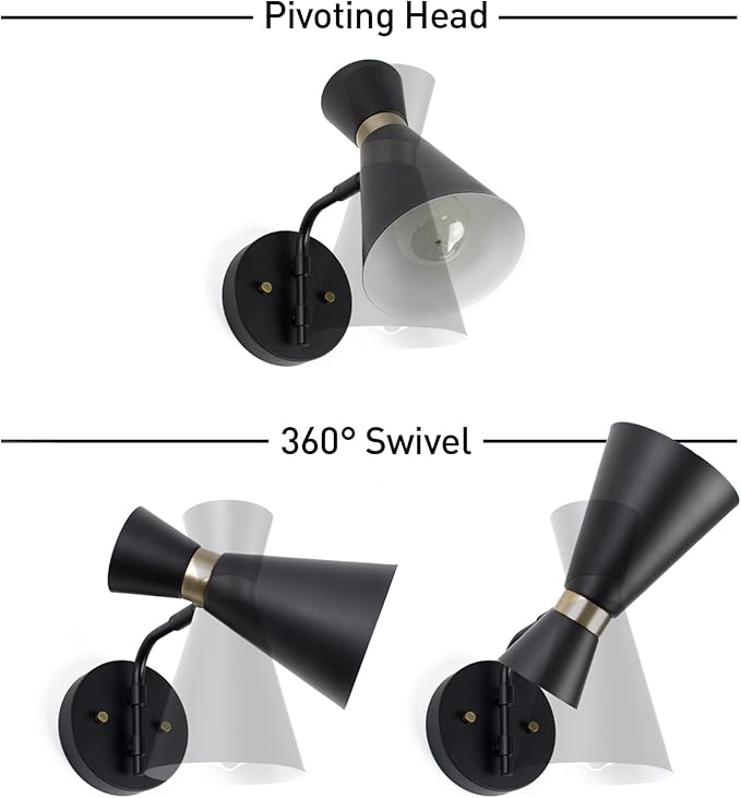 GLOBE Electric 65855 Belmont 1-Light Wall Sconce, Satin Black, Gold Accents