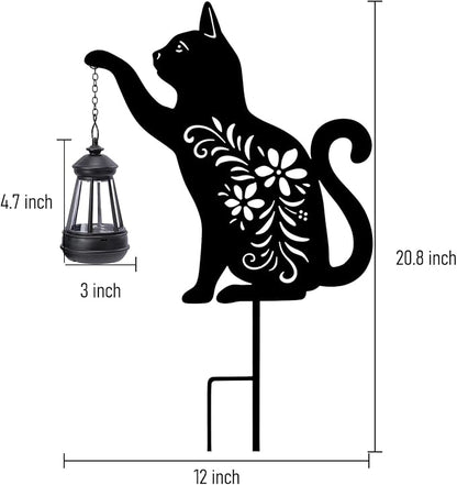 Bshine Cat Solar Light Outdoor Garden Decoration, Waterproof Metal Stake Black Outdoor Statue Lantern, Lawn Ornaments for Yard, Path, Patio, Sculpture Black Cat Memorial Gift