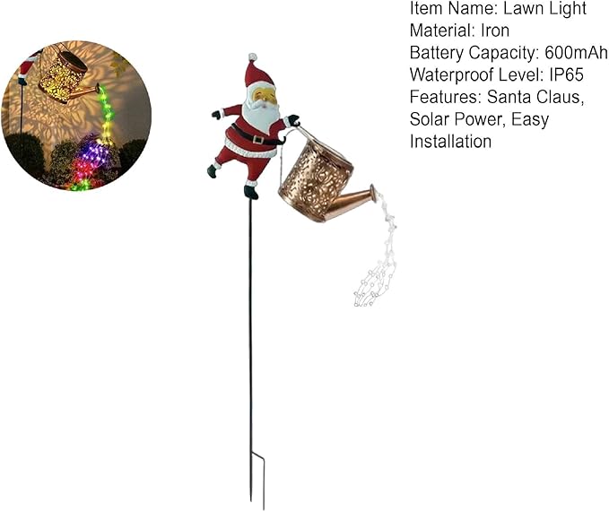 Christmas Solar Kettle Lights, Light Solar Santa Claus Watering Can LED Light, Waterproof Solar Powered Lawn Decorative Lights for Outdoor Christmas Pathway Decoration (Rainbow, Kettle Lights)