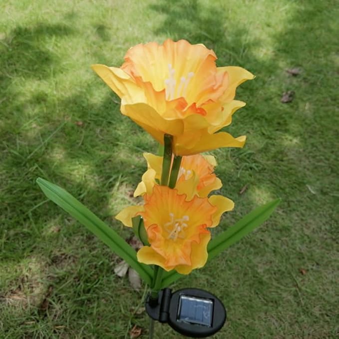 POPETPOP 2Pcs Solar Power LED Daffodil Flower Lights Lawn Insert Lights for Garden Decoration Orange Yellow White Yellow Flower Branches Energy Saving Outdoor Lighting