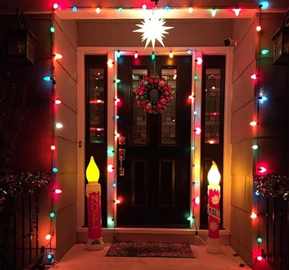 Couah C7 LED String Lights-25Ft Ceramic Vintage Multicolor Lights with 27 Colorful LED Bulbs (2 Spare), Outdoor String Lights for Christmas Party Backyard Wedding- Green Wire