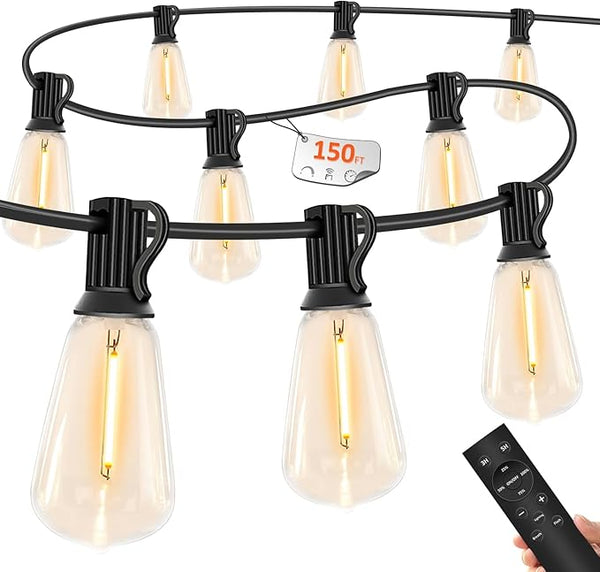 150 FT Outdoor String Lights for Outside – LED Patio Lights Waterproof with Dimmer Remote – Hanging Lights | Lumora