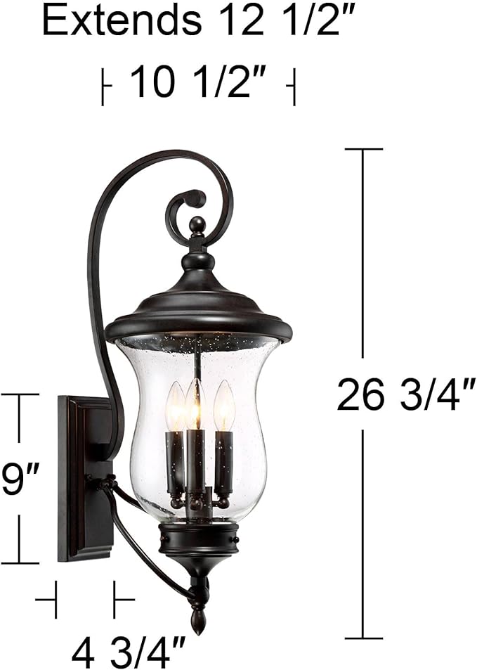 Franklin Iron Works Carriage Traditional Outdoor Wall Light Fixture LED Dimmable Bronze 26 3/4" Clear Seedy Glass for Exterior House Porch Patio Outside Deck Garage Yard Front Door Garden Home
