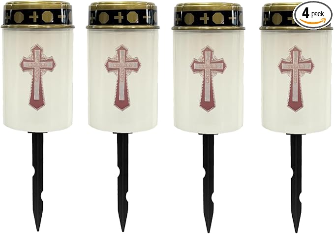 Cross Cemetery Solar Stake Lights for Grave, Landscape Lighting Lantern, Flameless Waterproof Garden Outdoor Lights - Warm White