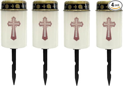 Cross Cemetery Solar Stake Lights for Grave, Landscape Lighting Lantern, Flameless Waterproof Garden Outdoor Lights - Warm White