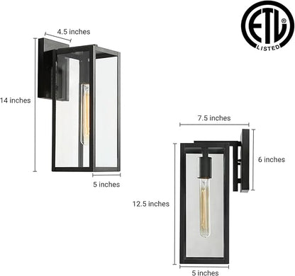 LALUZ Black Outdoor Wall Lights, Modern Farmhouse Outdoor Light Fixture Wall Mount with Clear Glass, Waterproof Rectangular Exterior Outdoor Sconce Wall Lantern Lights for House, Porch, Patio, Garage