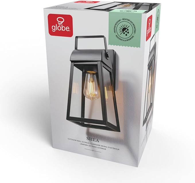 GLOBE Electric 60000029 1-Light Outdoor Wall Sconce, Matte Black, Clear Glass Shade, Porch Light, Wall Lights for | Lumora