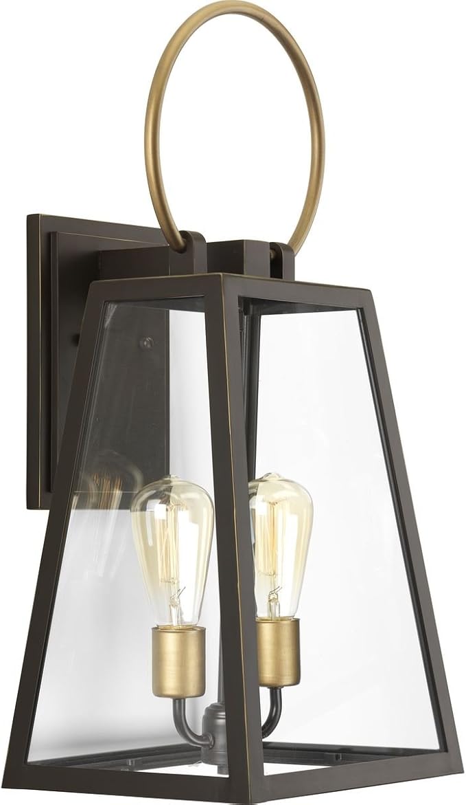 Progress Lighting Barnett Collection 2-Light Clear Glass Farmhouse Outdoor Large Wall Lantern Light Antique Bronze