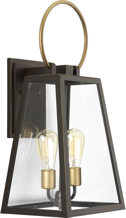 Progress Lighting Barnett Collection 2-Light Clear Glass Farmhouse Outdoor Large Wall Lantern Light Antique Bronze