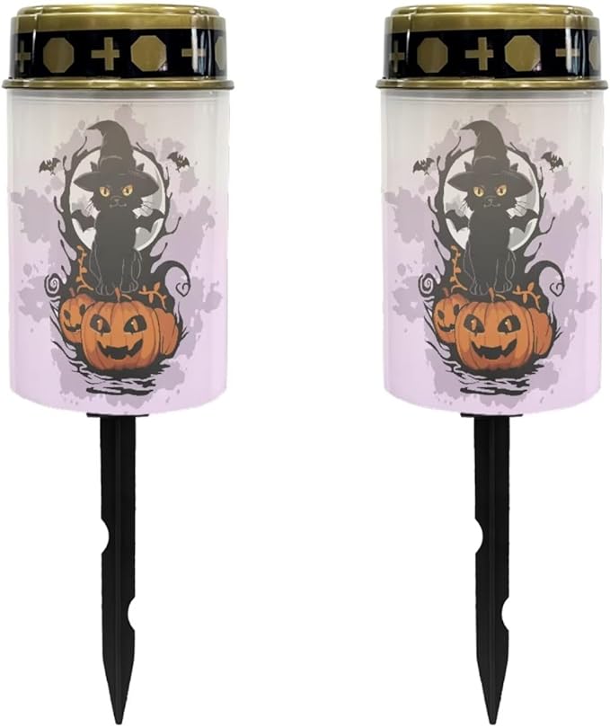 Halloween 2 Pcs Solar Grave Decorations for Cemetery Cemetery Solar Lights Cemetery Lights for Grave Solar Lights for Outside Solar Lights