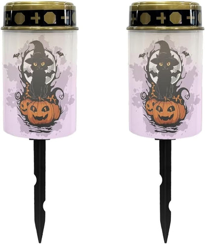 Halloween 2 Pcs Solar Grave Decorations for Cemetery Cemetery Solar Lights Cemetery Lights for Grave Solar Lights for Outside Solar Lights