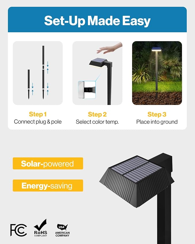 Sunco 6 Pack 2W Solar Sidewalk Dusk to Dawn Outdoor Backyard Walkway Garden Driveway Landscape Waterproof Patio Yard Lawn Super Bright Path Lights, 100 Lumens, 3CCT 3000K/5000K/7000K, Non-Dimmable.