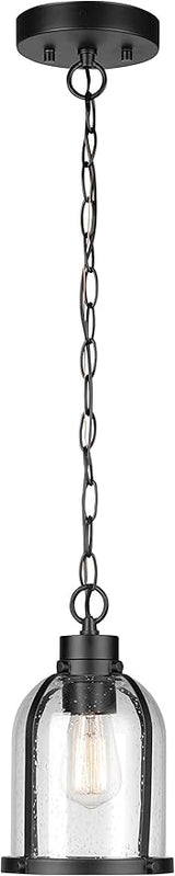 Globe Electric 44627 1-Light Outdoor Pendant, Matte Black, Clear Seeded Glass Shade, Bulb Included | Lumora