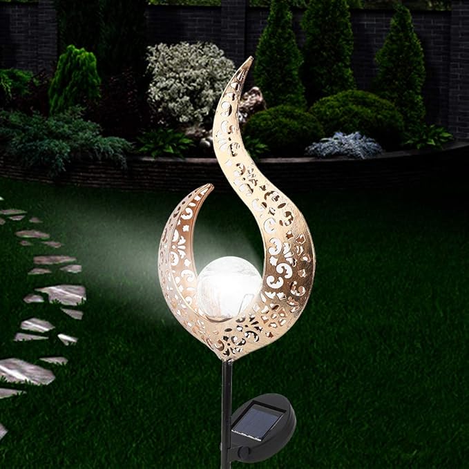 Hyuduo Solar Pathway Lights Outdoor Moon Staff Solar Solar Lawn Light with Metal Glass Construction for Pathway Garden Courtyard Decor