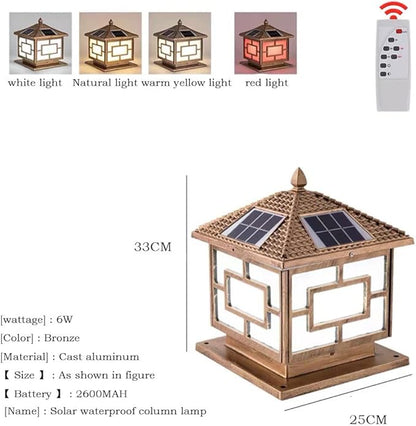 Exterior Pillar Pole Lantern with Solar Powered Rustic Pillar Lamp with 4 Light Modes Square Outdoor Waterproof Solar Lamp Solar Post Light for 4x4 Wooden Posts for Garden Yard Pathway CWVYKNP