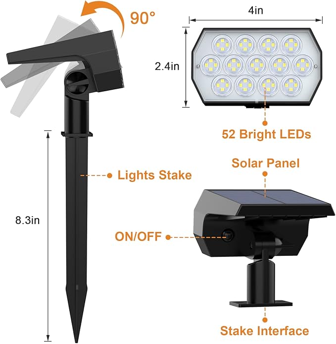 WELALO Solar Spot Lights Outdoor, [10 Pack/52 LED/3 Modes] Solar Landscape Spotlights, Solar Powered Security | Lumora