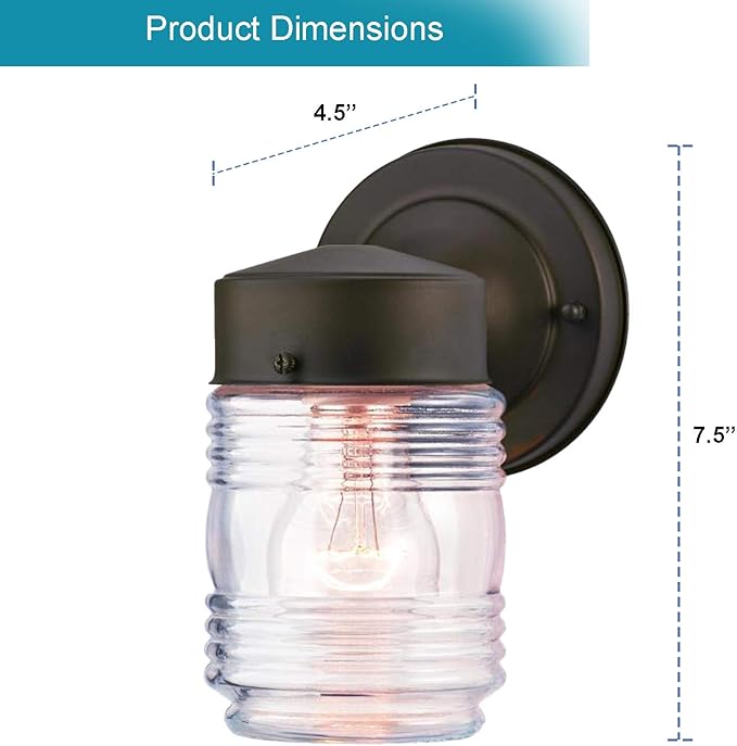 Ciata Outdoor Porch Light House Fixture Wall Mount Lantern Sconce - Jelly Jar Down Light - Oil Rubbed Bronze - 2 Pack