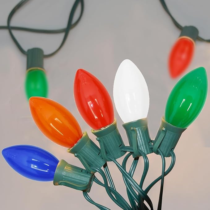 25Ft LED Valentine's Day Outdoor String Lights, C9 String Lights with 27 0.6W Spray Painted Multicolor Bulbs, Vintage Christmas Lights for Holiday Party Backyard Wedding Garden Patio Porch Decor