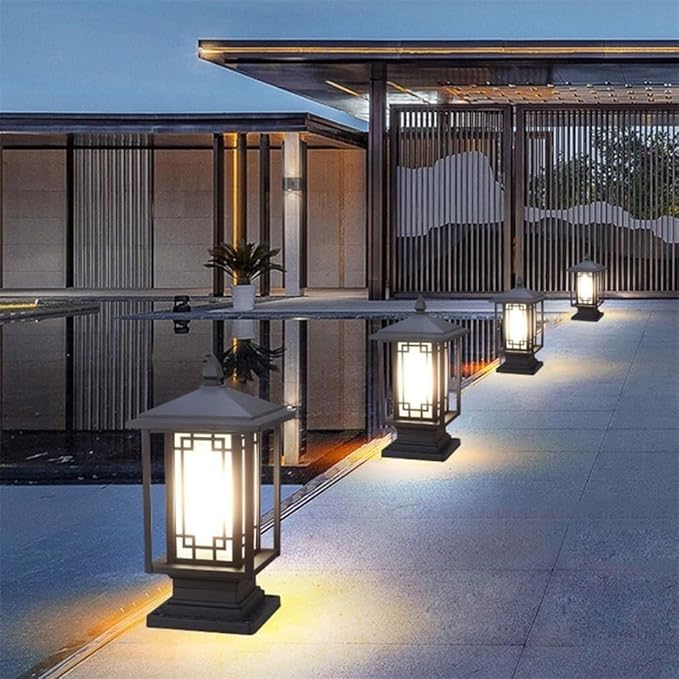 New Chinese Style Rural Villa Gate Super Bright Pillar Lights, American Black Post Light Outdoor Landscape Column | Lumora