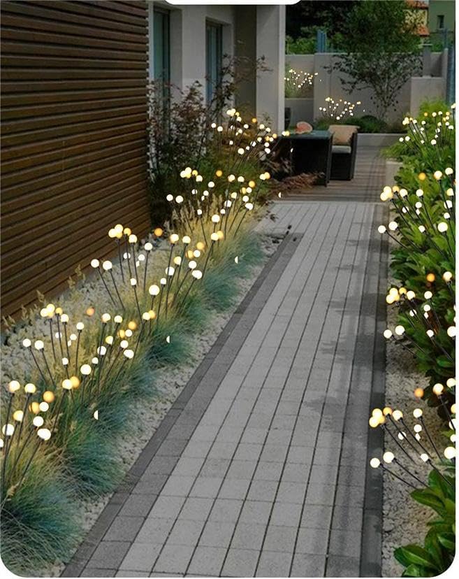 Generic Firefly Solar Lights Outdoor LED Waterproof Solar Powered Pathway Lights for Garden, Patio, Yard, 8 Head Warm White (2), Black