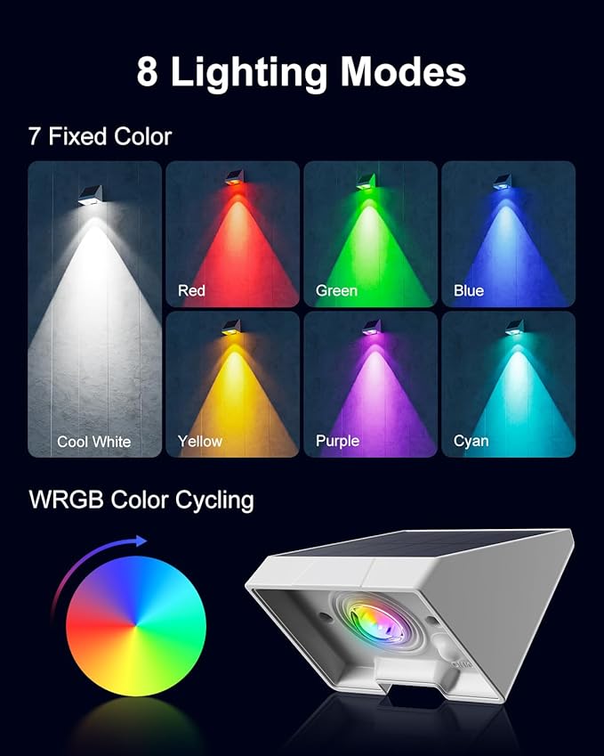12 Pack Color Changing Solar Powered Fence Lights Outdoor Landscape LED Waterproof Yard Lighting for Outside Wall | Lumora
