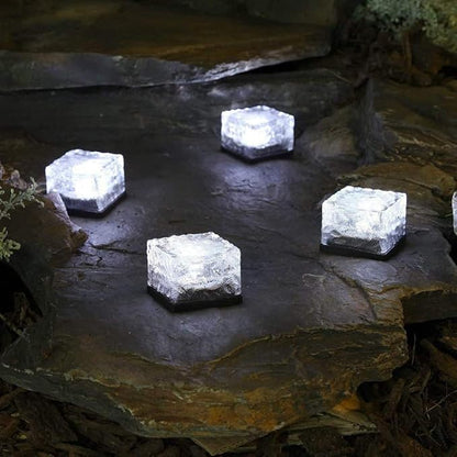 Solar Ice Cube Lights - Solar Brick Light LED Landscape Light Crystal Brick Light Outdoor Path Lights Waterproof for Outdoor Garden Patio Yard Lawn Pool Decoration (White, 2pcs)