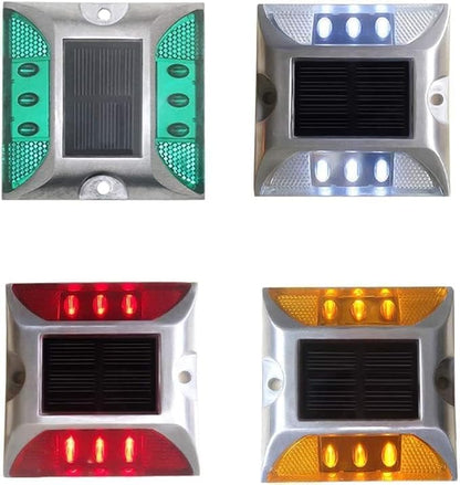 Solar Raised Pavement Marker High Brightness IP68 Waterproof Reflective Road Marker Solar Driveway Dock Lights Sidewalk Stair Garden Pathway Walkway（6 Pack） (Yellow, Keep Light)
