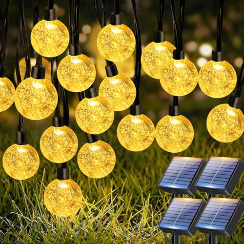 btfarm 4 Pack Solar String Lights Outdoor, Total 196FT 200LED Crystal Globe