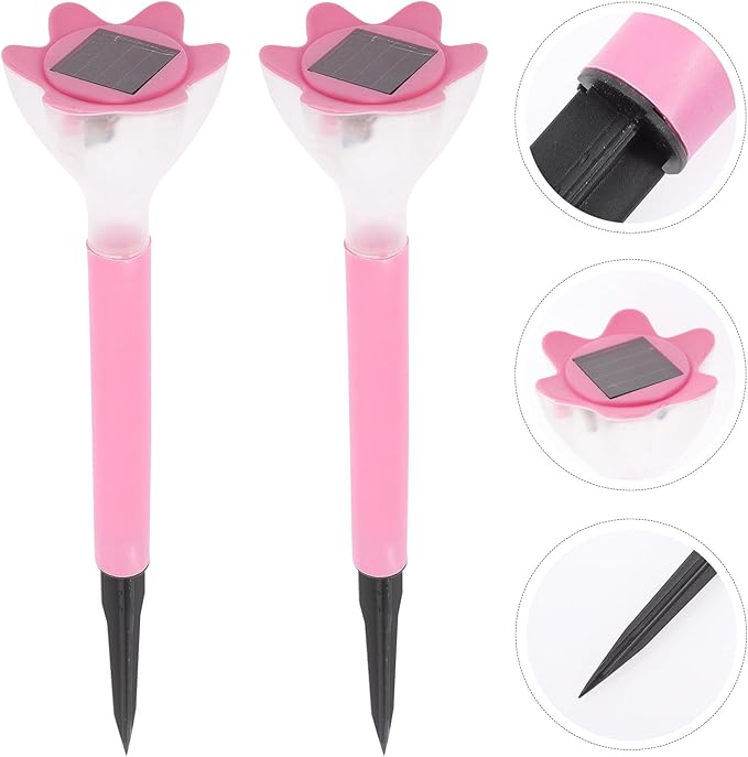 BESPORTBLE 2pcs Solar Pathway Lights Pink Solar Flower Garden Stakes Outdoor Decorative Lawn and Patio Powered Landscape Lighting