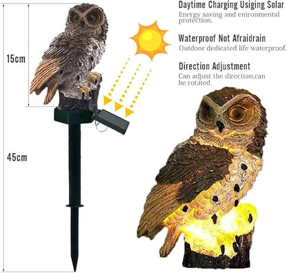 2 Pack Owl Solar Lights Outdoor Garden Resin Waterproof Garden Decorations with Stake for Patio, Yard, Lawn, Walkway Decoration Scare Birds Away(Brown)