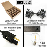 Hometown Evolution, Inc. G50 2" LED Filament Outdoor Patio String Lights with 0.6 Watt Light Bulbs (G50 LED - Black | Lumora