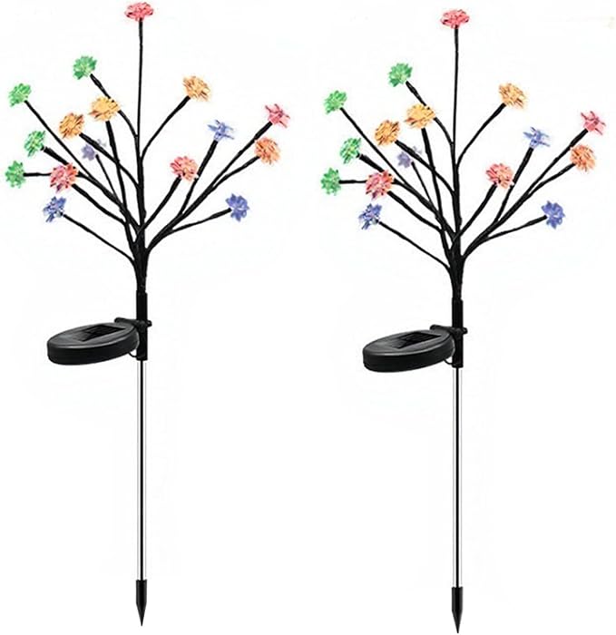 2 Pack Solar Flowers Lights Waterproof Decorative Cherry Blossom for Outside Yard Lawn Patio Pathway Decorations