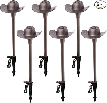Low Voltage Landscape Path Lighting 6 Pack, 3CCT Selectable LED Path Lights, Aluminium Pathway Lights Wired, ORB Finish 12V 24V DC Compatible with Transformer, US Design Patented, Cowboy Hat