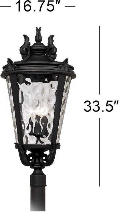 John Timberland Marseille Vintage Outdoor Post Light Fixture Textured Black Scroll 33 1/2" Clear Hammered Glass for Exterior House Porch Patio Outside Deck Garage Driveway Home Lawn Walkway